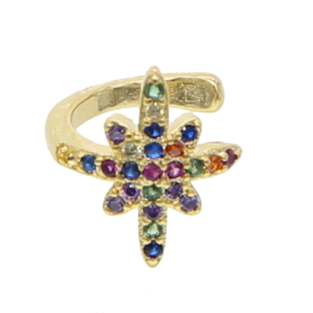 Colorful Rainbow Pavé Starburst Ear Cuff